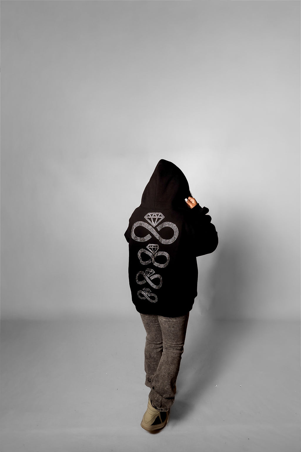 BLACK RHINESTONE HOODIE